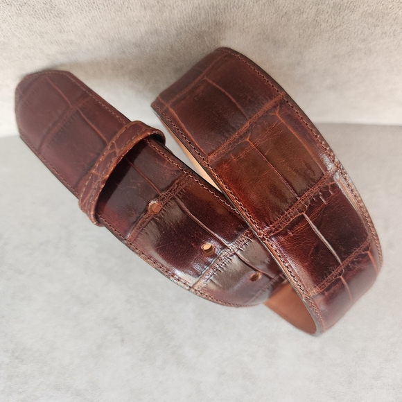 Vintage 90s Foree Hunsicker belt strap S brown leather croc embossed Medalias - Picture 2 of 11
